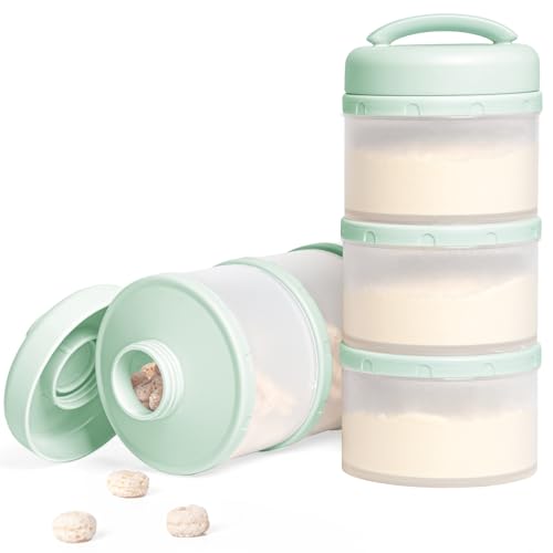 Termichy Stackable Formula Dispenser Portable: Milk Powder Container to go | Separated Compartments Premeasure Storage - Mess-Free Funnel Spout for No-Spill Pouring - for Home or Travel Use - color: Light Green