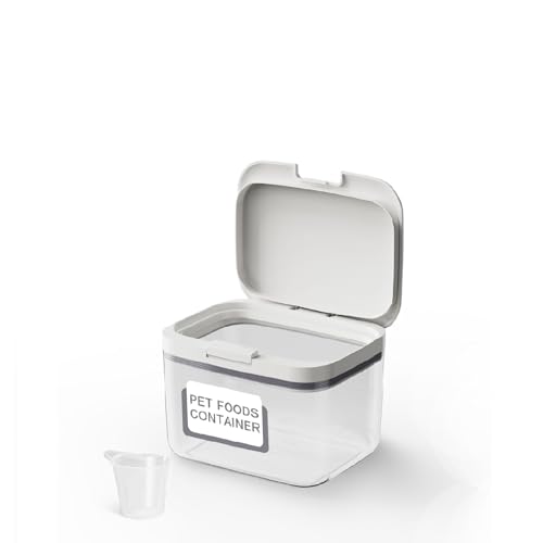 LivLab Mker 5 lb Airtight Dog Food Storage Container with Scoop, White | Airtight pop-lock lid with measuring cup; clear BPA-free bin stores dry dog or cat food, treats, rice, or flour. - color: (D980)-2.8L