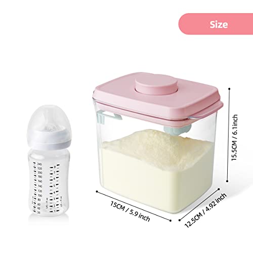 Formula Container - 1700ml Airtight Formula Dispenser One Button Handy Milk Powder Container BPA-Free Storage Containers with Scoop and Scraper Transparent 730g - color: 1700ml Pink