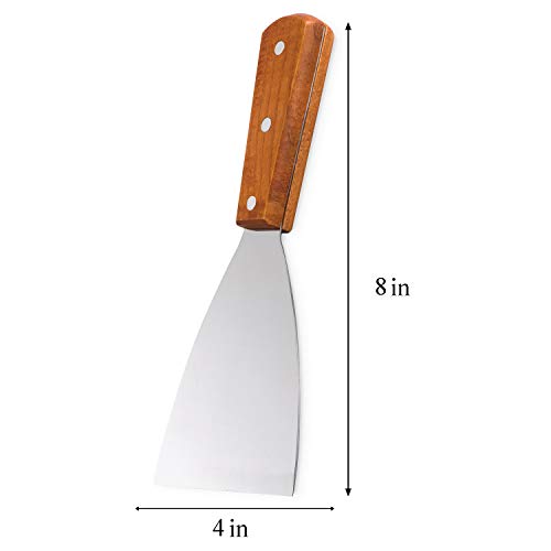 Super Z Outlet Stainless Steel Blade Grill Slant Edge Scraper Wooden Handle for Food Service, Cleaning Supplies, Barbecue Cooking Restaurants