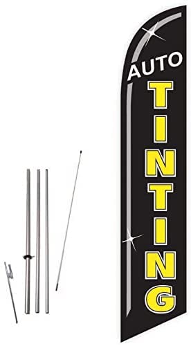 GLOBAL ADVERTISING SOLUTIONS Auto Repair Feather Flag Eye Catching Banner Sign for Business and Marketing Complete Set with 15 ft Pole Kit and Ground Spike (Auto Tinting) - style: Auto Tinting