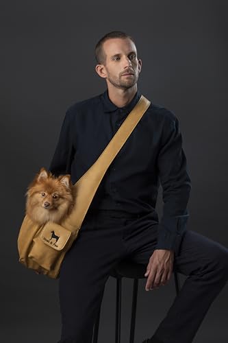 Noah & Paw Dog Sling Carrier for Small Dogs 5-18lb, Dog Sling for Small Dogs and Cats, Dog Carrier with Adjustable Padded Strap, Vegan Leather Lined with Fur, Double Safety Feature, Machine Washable - color: Beige