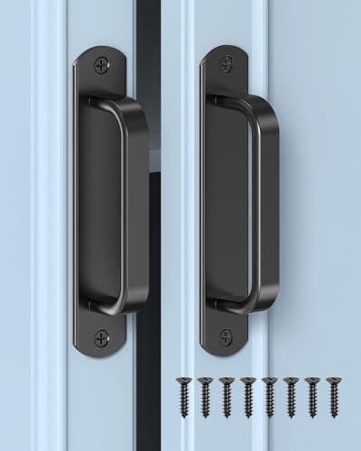 5.7 Inch Sliding Barn Door Handle - Aluminum Hardware Cabinet Pull Handles for Drawer, Closet, Shower/Glass/Shed/Kitchen/Garage Gate Doors with Screws (2, Black) - color: Black