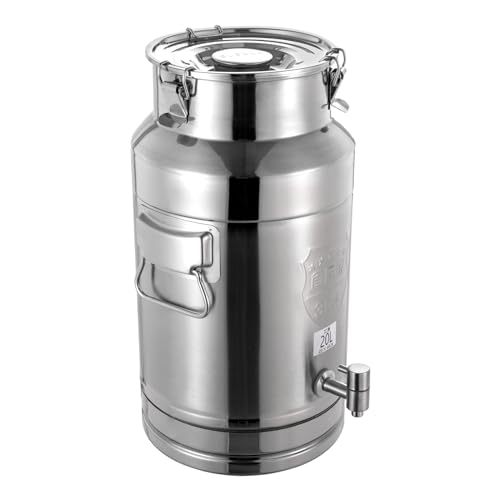 304 Stainless Steel 20L Milk Can with Spigot, Beverage Drink Dispenser, Portable Milk Transport Barrel with Handle for Milk Wine Oil & Home Kitchen Party (20L) - size: 20L