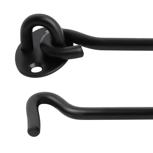 4" Stainless Steel Gate Latch Heavy Duty Hook and Eye Gate Latch Easy Lock Barn Door Lock with Mounting Screws Door Latch Door Lock Hardware for Sliding Door, Garden, Cabinet, Windows (2, Black)