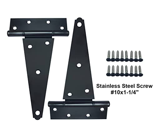 Stainless Steel Extra Heavy Tee Hinge, (2pack(8"), Black Coated) - color: black coated, size: 2pack(8")