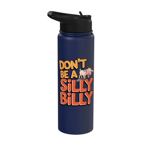 Funny Goat Kid Sheep Lamb Animal Joke Stainless Steel Insulated Water Bottle - color: Navy Blue
