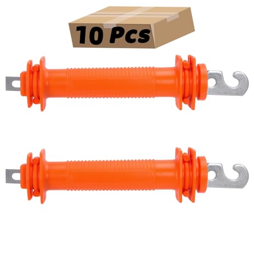10 Pcs Electric Fence Handle | Heavy Duty Insulated Gate Handle with Spring Hook, High-Visibility Orange for Livestock & Garden Fencing
