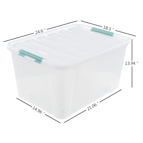 Gloreen Large Organizing Bin with Wheel 4 Packs, 85 QT Lidded Storage Box | Plastic Latching Container For Home Garage RVs - size: 85 Quart, 4 Packs