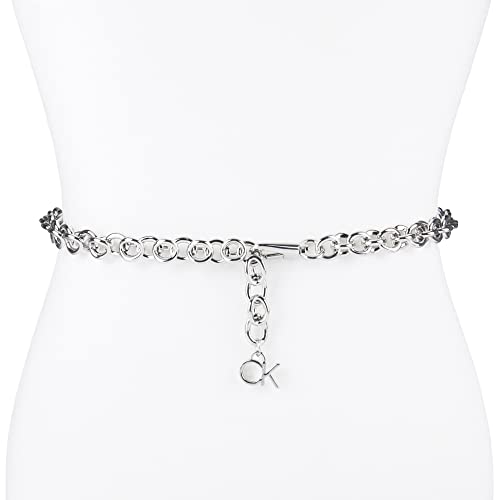 Calvin Klein Women's Slim Mesh and Chain Fashion Waist Belts for Dresses, Trousers - color: Silver, size: Large