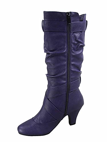 Forever Link Maggie-39 Women's Fashion Low Heel Zipper Slouchy Mid-Calf Boots Shoes - color: Purple, size: 5