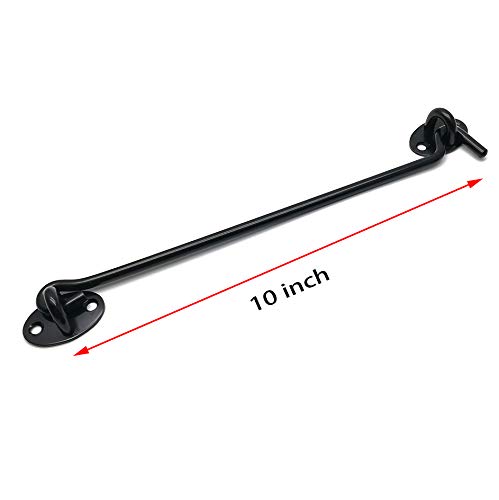 10" Hook and Eye Latch Barn Door Lock 2 Pack | 6mm Thick Stainless Steel, Rust-Resistant Black Coating, Stay Latched in Wind, Secure Privacy Latch, For Windows Barn Doors - size: ‎10-Inch