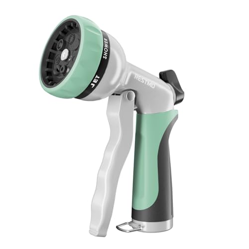 RESTMO Garden Hose Nozzle, Heavy Duty Metal Water Hose Nozzle with 7 Adjustable Spray Patterns, High Pressure Hand Sprayer with Flow Control, Best for Watering Plant & Lawn, Washing Car & Pet, Cyan - color: Cyan