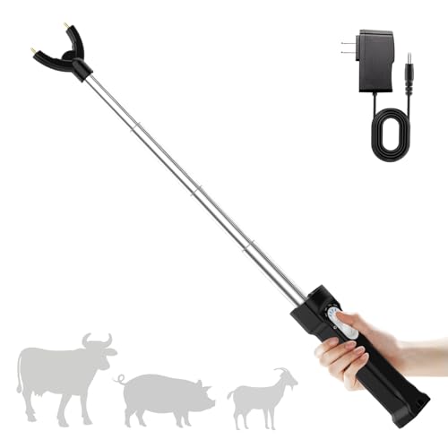 Rechargeable Cattle Prod, Waterproof Electric Livestock Prod with LED Light | Retractable Electric Cattle Prod Stick Livestock for Cows Hogs Sheep Wait Animal Herding Tool for Cattle -37In - color: Black