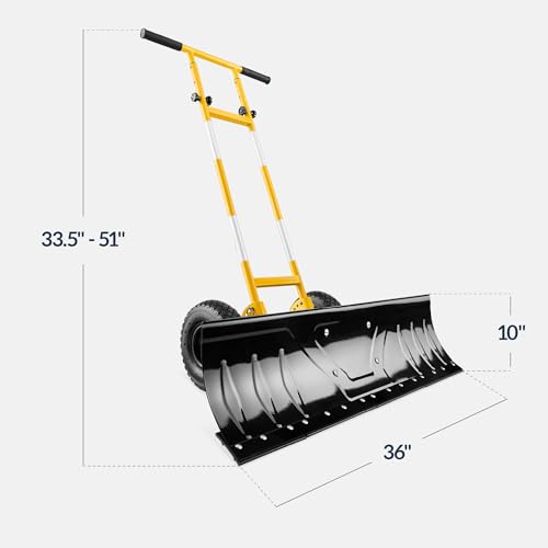 Best Choice Products 36in Galvanized Blade Heavy-Duty 2-Wheel Snow Pusher Hand Plow for Snow Removal w/Wheels, Adjustable Handle, Blade Angle - Yellow - color: Yellow, size: 36in w/Wheels