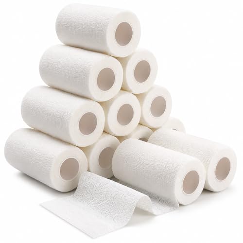 TOBWOLF 12PCS Self Adhering Bandage, 4" x 5yd Cohesive Elastic Bandage Wrap | Breathable & Non-Woven Fabric, Elastic Bandage Tape, Protective Vet Wrap for Outdoor Hunting Rifle Knife Handles - size: 4" x 5yd