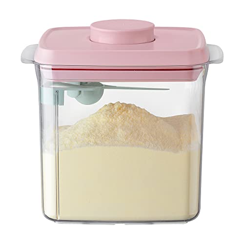Formula Container - 1700ml Airtight Formula Dispenser One Button Handy Milk Powder Container BPA-Free Storage Containers with Scoop and Scraper Transparent 730g - color: 1700ml Pink