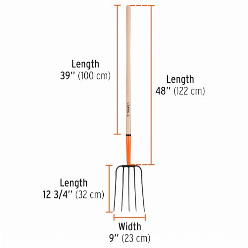 Truper 5-Tine Forged Steel Pitchfork (Model 11006 / BPJ-5) | 48-Inch Premium Wood Handle, Heavy-Duty Straw and Manure Fork for Ranch, Farm, Stables, and Hay Management