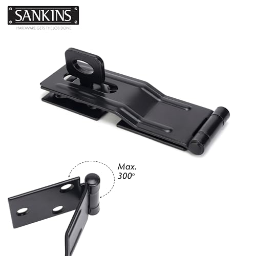 4.5" Swivel Staple Safety Hasps Latches with Twist Knob, Black 1Pcs | Stainless steel gate door hasp lock, safety packlock clasp brushed finish lock latchs for fence, gate, cabinet, pet cage - color: Black
