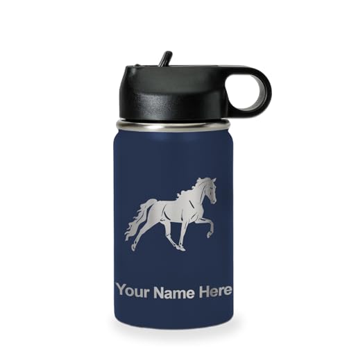 LaserGram Personalized 12oz Water Bottle, Horse (Navy Blue) | Engraved Gift, Vacuum Insulated Stainless Steel, Flip-Top Straw Lid, Laser Engraved With Your Name - color: Navy Blue, size: 12 Ounces