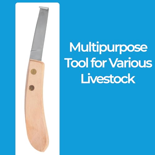 Hoof Knife Single Sided Edge Wide Blade – Stainless Steel Curved Blade Farrier Tool with Fine Wooden Grip, Multipurpose Hoof Trimming Knife for Livestock, 3-Inch Blade, 8.5-Inch Overall - style: Narrow-Blade - RH
