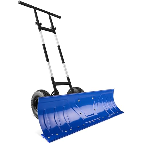 Best Choice Products 36in Galvanized Blade Heavy-Duty 2-Wheel Snow Pusher Hand Plow for Snow Removal w/Wheels, Adjustable Handle, Blade Angle - Blue - color: Blue, size: 36in w/Wheels