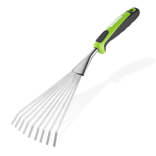 WORKPRO 16" Hand Rake, Garden Rake with Soft Handle | Heavy Duty Stainless Steel Small Garden Hand Tool for Gardening, Cultivating, Loosening Soil & Spreading Mulch, Flower Beds