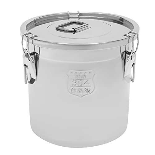 DYNAMI 5.5Gal 304 Stainless Steel Airtight Container with Lid and Locking Clamp,17-38Lbs Metal Bucket Stainless Steel Drum Large Canister for Kitchen,Dog Food/Bird Seed/Coffee Storage Container(21L)