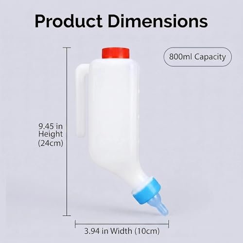 5 Pack 800ml Lamb Feeding Bottles | 5 bottles with 10 soft silicone nipples. 45° leak-proof double-cap design, marked with clear scales.