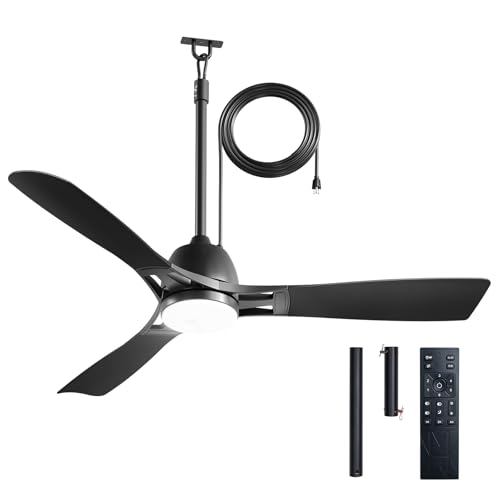Amico 52" Outdoor Ceiling Fans with Lights, IP65 Waterproof Gazebo Fan | Waterproof, Remote Control, 3000-6000K, 6 Speeds, Hook Hanging Plug in, for Patio Porch Pergola Garage Canopy - size: 52 inch
