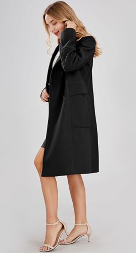 chouyatou Women's Basic Essential Double Breasted Mid-Long Wool Blend Pea Coat - color: Black, size: Large