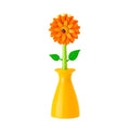 Vigar Flower Power Dish Brush with Handle and Vase Holder - Orange | Dish Scrub Brush for Dishes, Kitchen Scrub Brush, Sink Cleaning Brush, Pot Scrubber, Dishwashing Brush - color: Orange