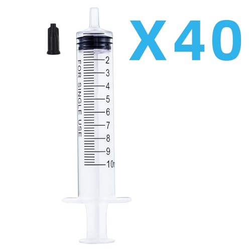 40 Pack 10ml Plastic Syringe for Scientific Labs, Dispensing, Measuring, Watering, Refilling, Multiple Uses - size: 10ml-40Pack