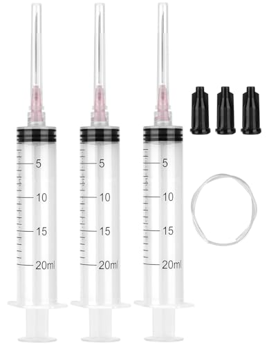 3 Pack 20ml/cc Syringes with 55.1 Inch Tube and Needle 18G 1.5”, Sterile Syringe Individually Packaged for Labs, Resin, Craft, Machine Oil, Ink, Glue - style: 20ml