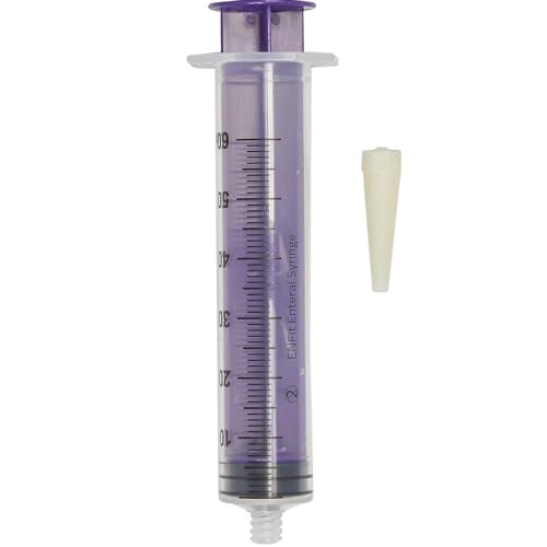 Generic 60cc ENFit Syringe - Flattop W/Trans Connection - Enteral / Oral 60Ml Feeding Irrigation Syringe - Transition Tip included 12 pack, transparent