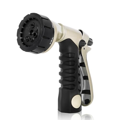 RESTMO Garden Hose Nozzle, Heavy Duty Metal Water Hose Nozzle for Outdoor | Hose Sprayer Nozzle with 7 Adjustable Spray Patterns, Leak Proof Nozzle Ideal for Watering Plants and Lawn, Pet Showering - size: 7 Spray Patterns-Rear-Press Lever Control