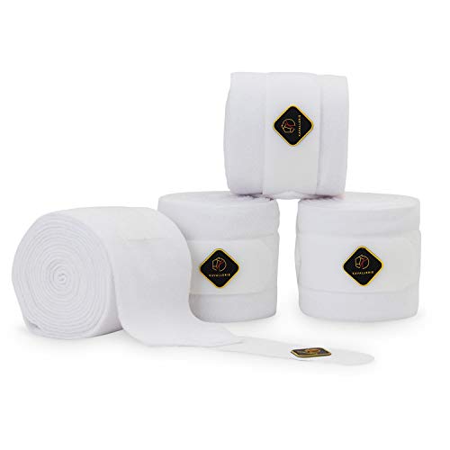 Classic Bandage for Horses, Distributes Pressure Evenly Therapeutic Breathable Fleece Material, Stretchy, Provides, Leg Protection and Support - White - (4 Units per Pack) - color: White, size: 4 Pack