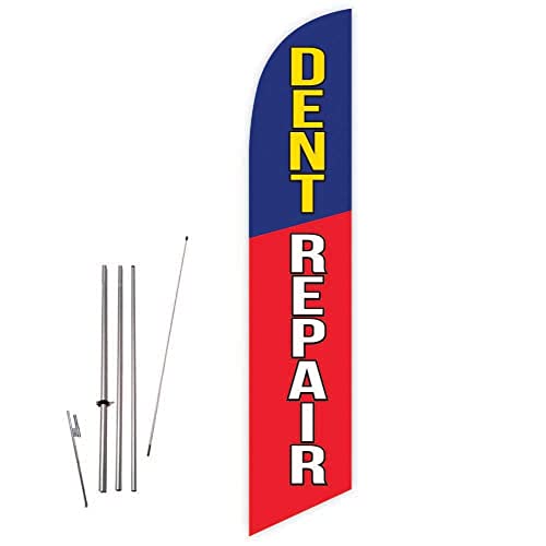 GLOBAL ADVERTISING SOLUTIONS Auto Repair Feather Flag Eye Catching Banner Sign for Business and Marketing Complete Set with 15 ft Pole Kit and Ground Spike (Dent Repair) - style: Dent Repair