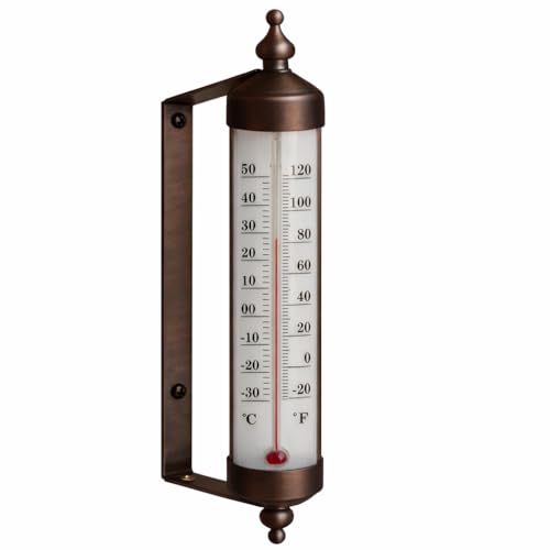 Outdoor Thermometer – Dual Fahrenheit & Celsius, Bronze Finish Adjustable Garden Tube Thermometer, 10-Inch Wall or Fence Mount Temperature Gauge for Patio, Garden & Porch