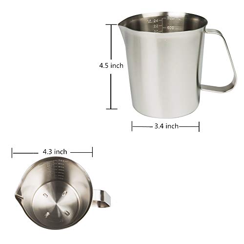 Measuring Cup, Stainless Steel Measuring Cup (24 Ounce/ 0.7 Liter), Milk Frothing Pitcher, Steaming Pitcher, Milk Frothing Cup with Marking with Handle for Espresso Machines, Latte Art - size: 24 OZ (700ML)
