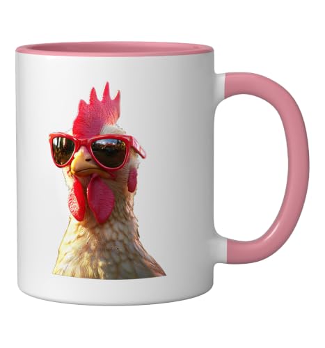 Chicken Hen Female Chick Farm Cluck Farmer Cute Chickens Ceramic Mug, Pink/White, 11oz - color: Pink/White, size: 11 Ounces