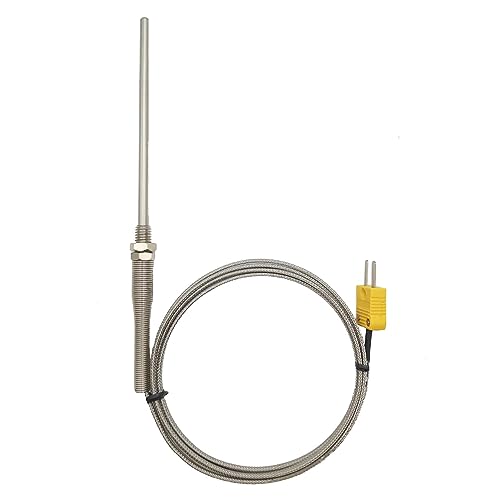 TCE-K05H5-100 K-Type Thermocouple Sensor Probe with Stainless Steel Probe M8 Screw and Miniature Thermocouple Connector for Furnace Oven K-Type Related Meter Temperature Range from 77℉ to 1472℉