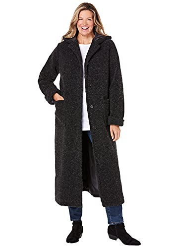 Woman Within Long Hooded Berber Fleece Coat | Women's Plus Size - color: Heather Charcoal, size: 1X