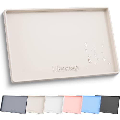 19" x 12" Extra Thick Silicone Mat Waterproof with Raised Edge, Beige | BPA-Free Non-Slip Dog & Cat Food Mat, Feeding Mat for Food and Water Bowls, Spill Proof Mat to Protect Floors - color: Beige, size: 19"L x 12"W