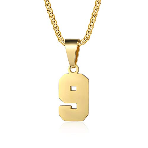 Number Necklaces Personalized Necklaces 18K Gold Plated Initial Number Pendant Stainless Steel Chain Sports Necklaces for Men Women - color: Gold, style: 9
