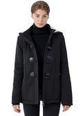 JiangWu Womens Fashion Horn Button Fleece Thicken Coat with Hood Winter Warm Jacket - color: B-thicken-black, size: Small