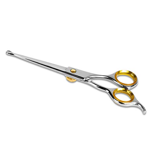 Sharf Dog Grooming Scissors, Safety Round Tip Straight Shears, 6.5 Inch | Blunt tip straight shears for dogs at home — professional quality pet grooming scissors, right handed, small dog safe - color: 6.5 Inch Straight Scissors - Round Tip