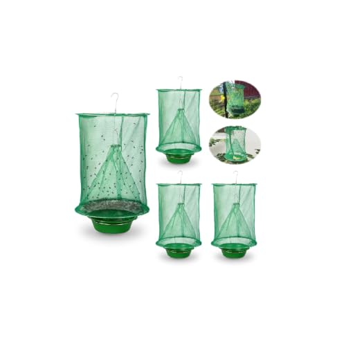 4 Pack Reusable Ranch Fly Traps Outdoor Hanging Fly Cage | Fly Catcher with Bait Tray, Fly Catcher Killer Hunter Cage Control, Farm Horse Stable Fly Trap for Orchard Barn Garden - size: 4 pack