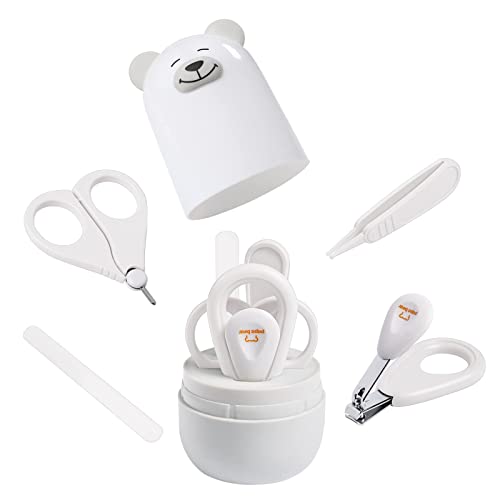 Baby Nail Clippers Set with Cute Case, Infant Fingernail and Toenail File Kit for Newborn Manicure and Pedicure, New Mom Grooming Gift - color: Polar White