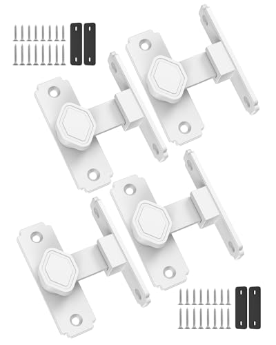 Pocket Door Lock, 90 Degree Latch, Barn Door Hardware White 4PCS | Solid Aluminum Alloy, 3MM Spacer, 360° Rotation, Sliding Screen Door Lock, Cabinet, Bathroom, Garden Gate, Shed, Bedroom - color: White-4 Pcs